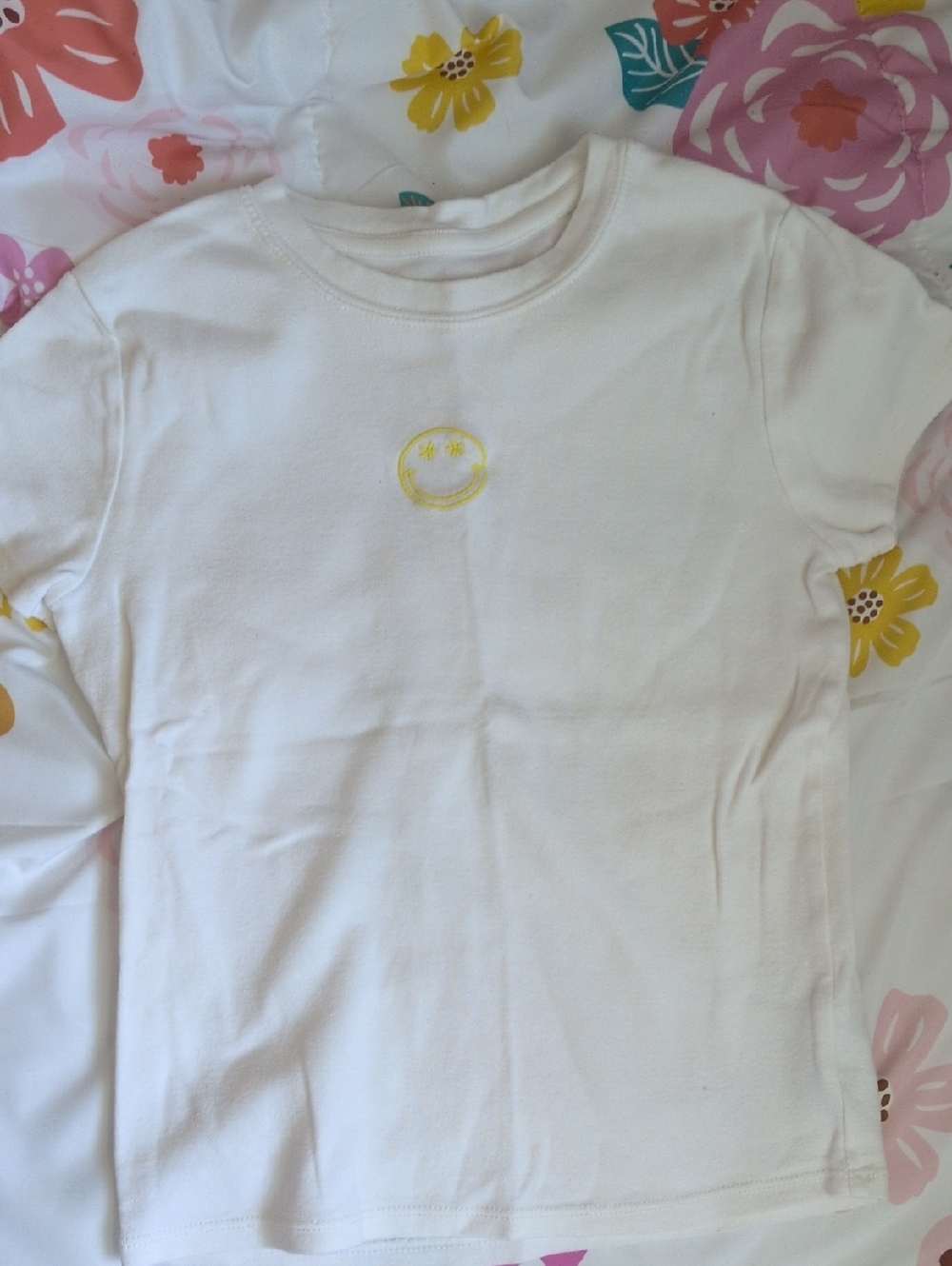 art class White Tee with Yellow Smiley Graphic